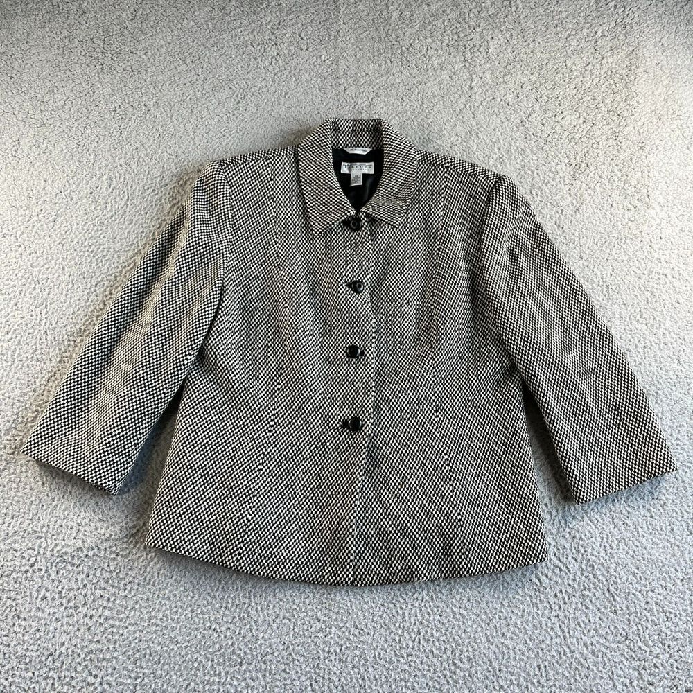 Vintage Talbots Blazer Womens 12 Black White Jacket Wool Silk Cashmere Italy